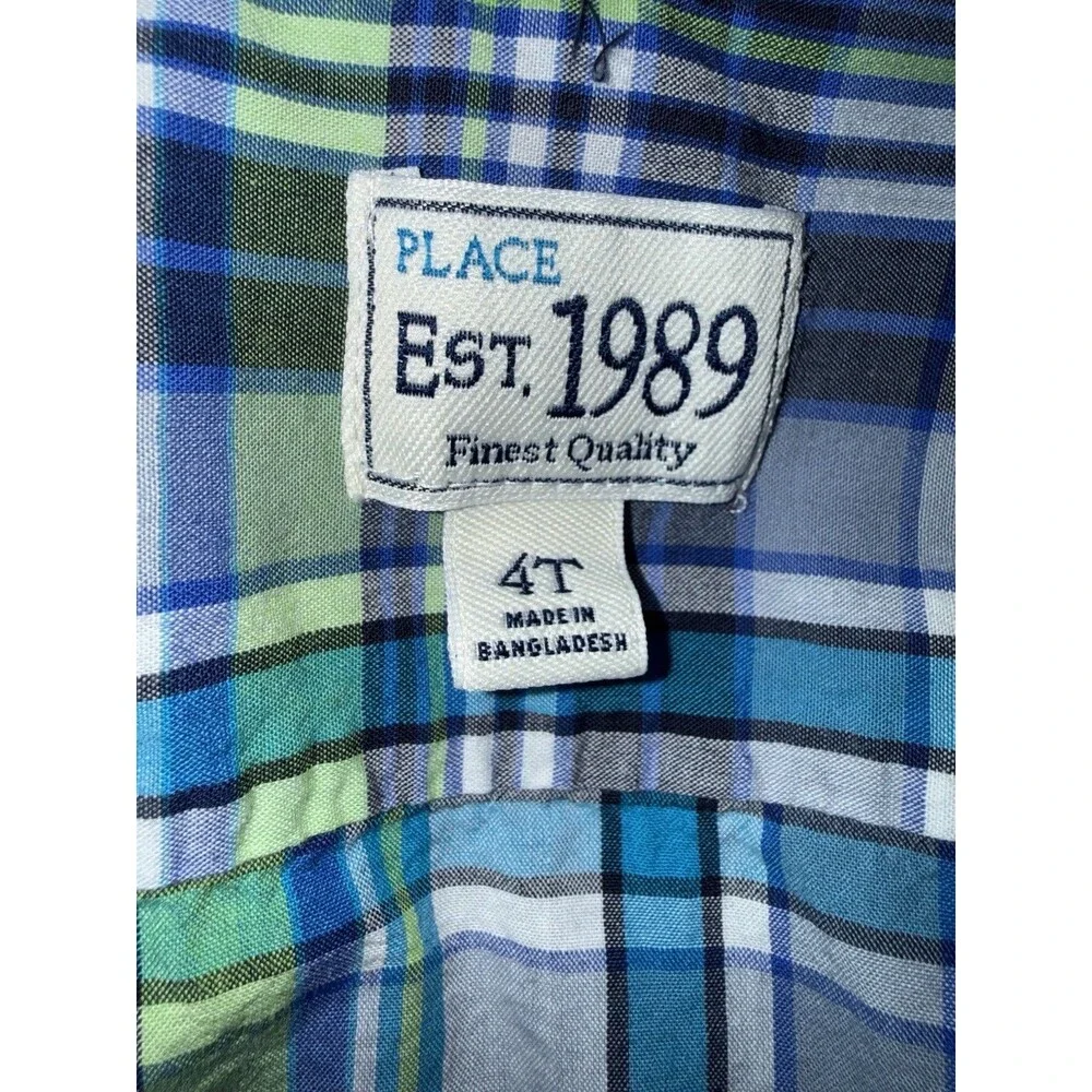 The Children’s Place Boys 4T Blue Green Plaid Long Sleeve Button Up